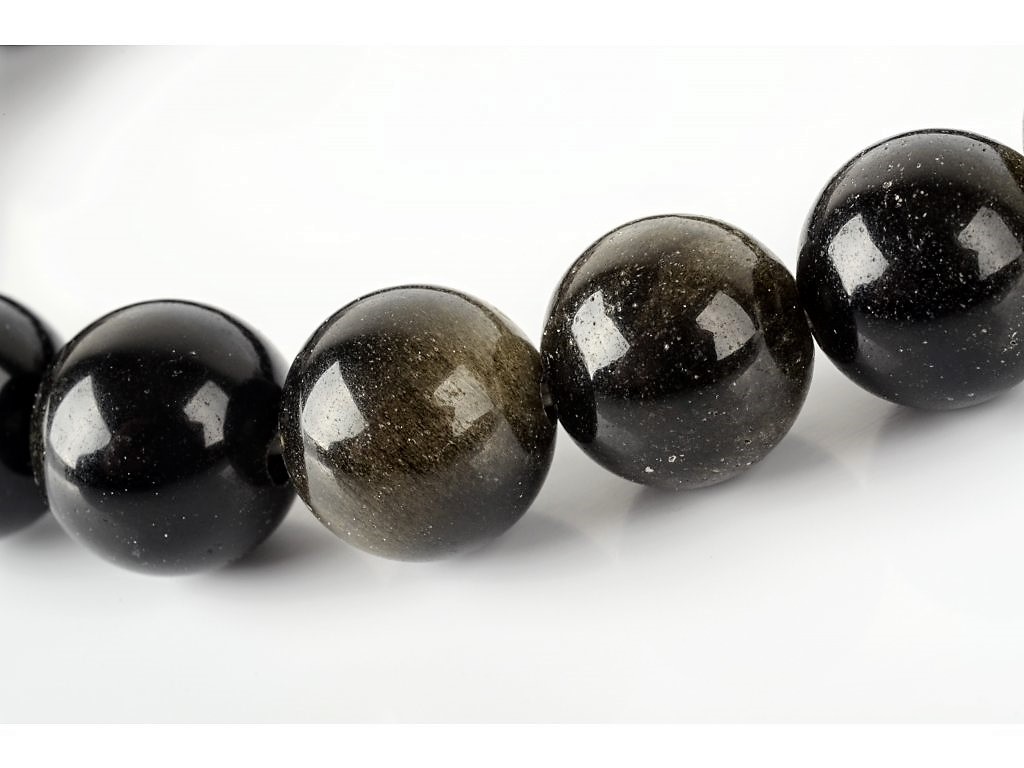 Náramek obsidián - zlatý 8mm
