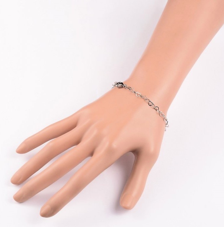 Náramek nerezová ocel 18,5 cm srdce