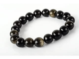 Náramek obsidián - zlatý 8mm
