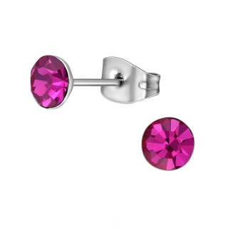 Náušnice z chirurgické oceli s krystaly FUCHSIA
