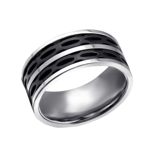Pánský prsten Black Striped z chirurgické oceli