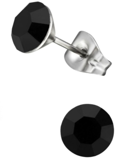 Náušnice s chirurgické oceli 6mm kulaté s černým křišťálem