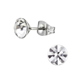 Náušnice s chirurgické oceli 6mm kulaté s křišťálem